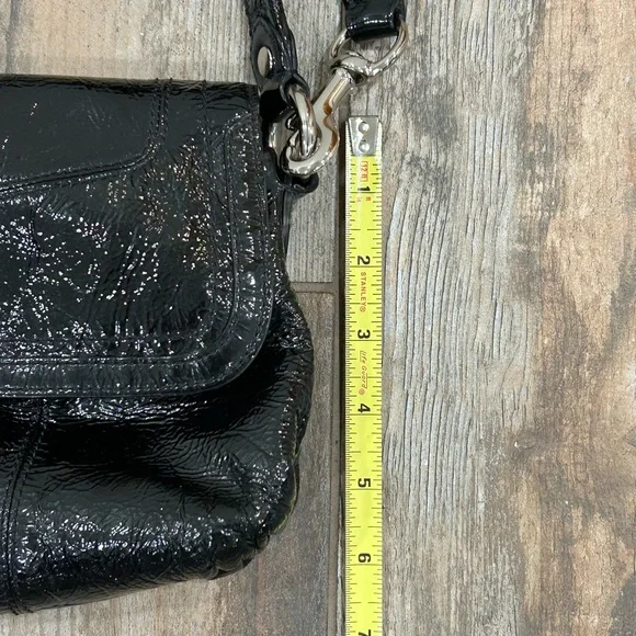 COACH POPPY GLOSSY PATENT LEATHER BAG PURSE 18161 BLACK 2 STRAPS CROSSBODY - Picture 3 of 15